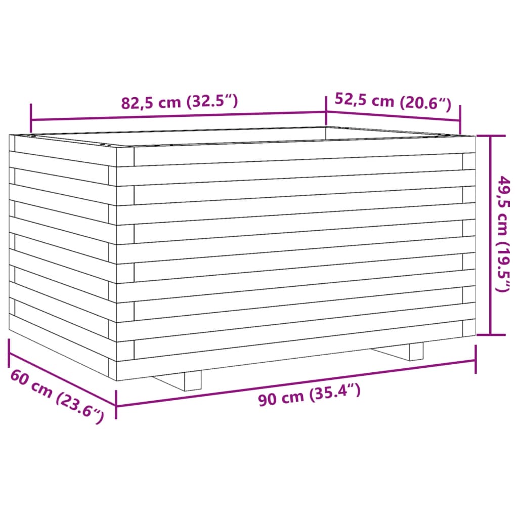 vidaXL Vrtno cvetlično korito belo 90x60x49,5 cm trdna borovina