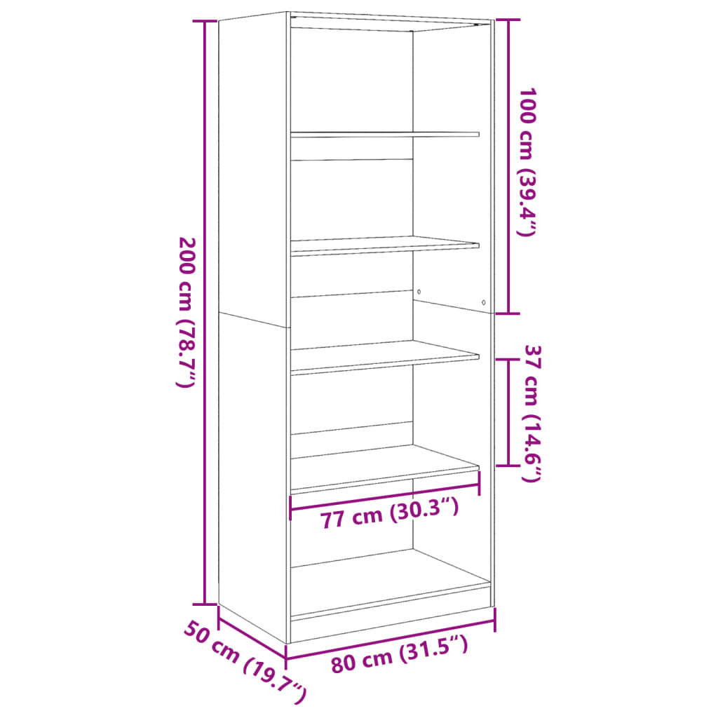 vidaXL Garderobna omara betonsko siva 80x50x200 cm inženirski les