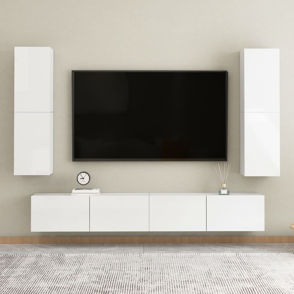 vidaXL TV omarica 2 kosa visok sijaj bela 30,5x30x110cm inženirski les