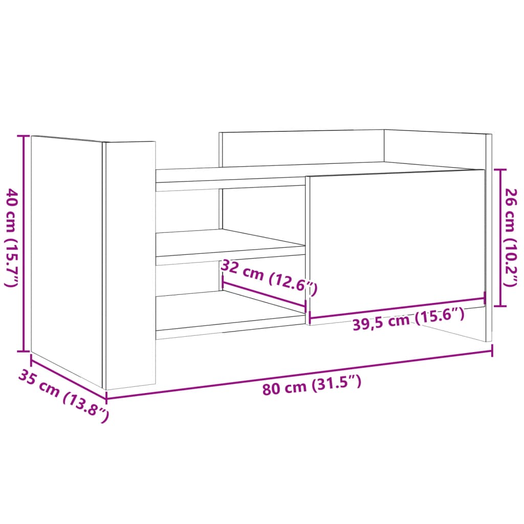 vidaXL TV omarica rjav hrast 80x35x40 cm inženirski les