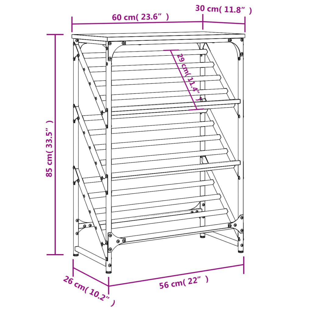 vidaXL Regal za čevlje sonoma hrast 60x30x85 cm inženirski les