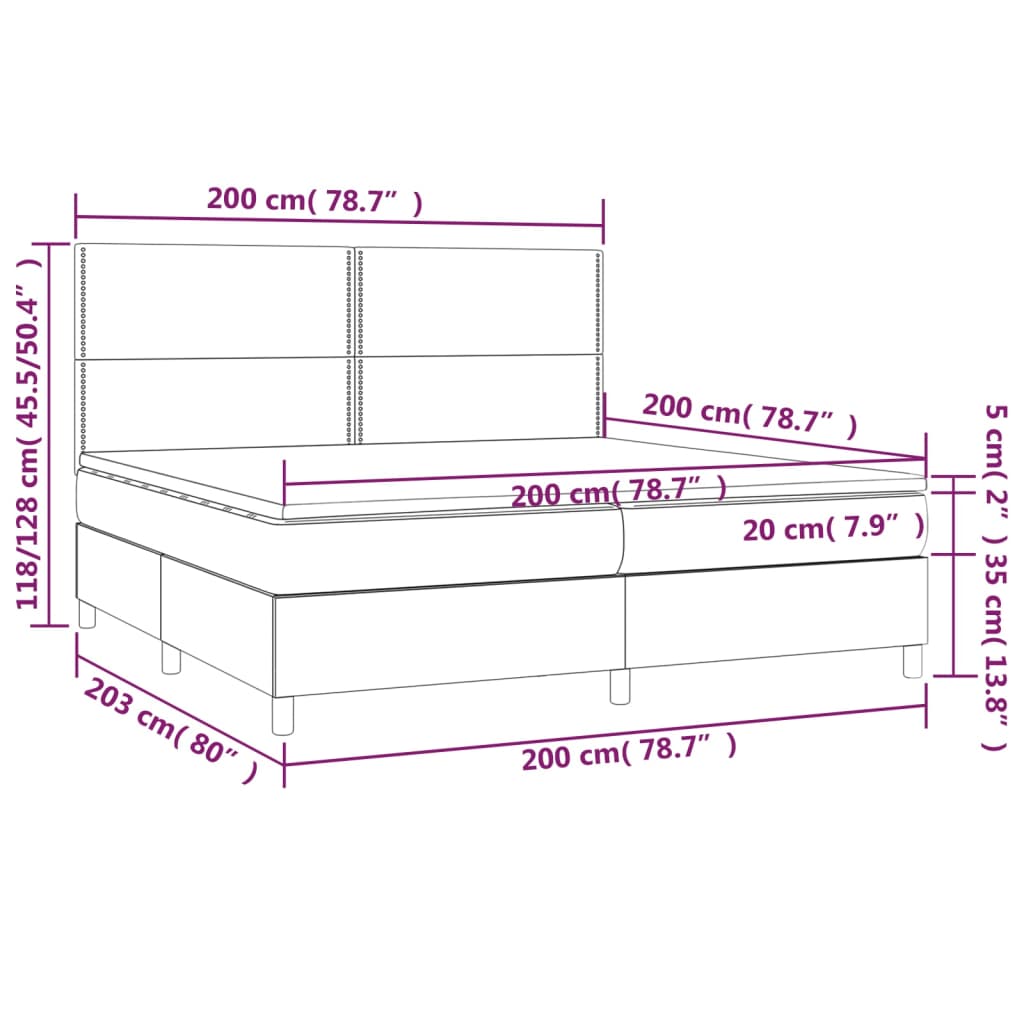 vidaXL Box spring postelja z vzmetnico LED črna 200x200cm umetno usnje