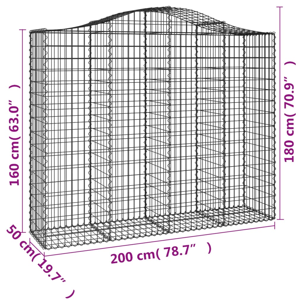 vidaXL Obokane gabion košare 5 kosov 200x50x160/180cm pocinkano železo