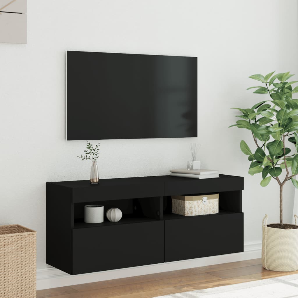 vidaXL Stenska TV omarica z LED lučkami črna 100x30x40 cm