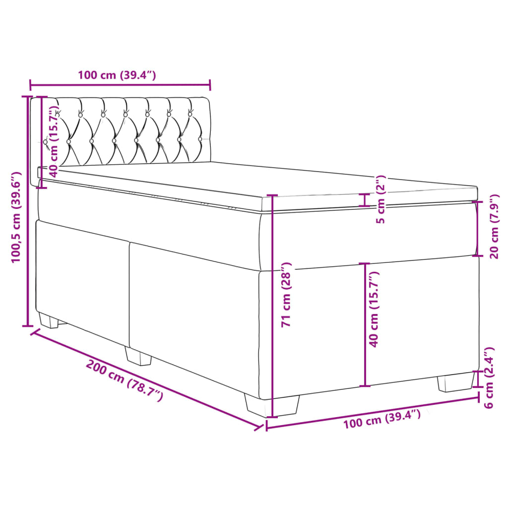 vidaXL Box spring postelja z vzmetnico svetlo siv 100x200 cm blago