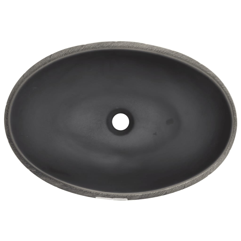 vidaXL Nadpultni umivalnik črn in siv ovalen 59x40x15 cm keramika