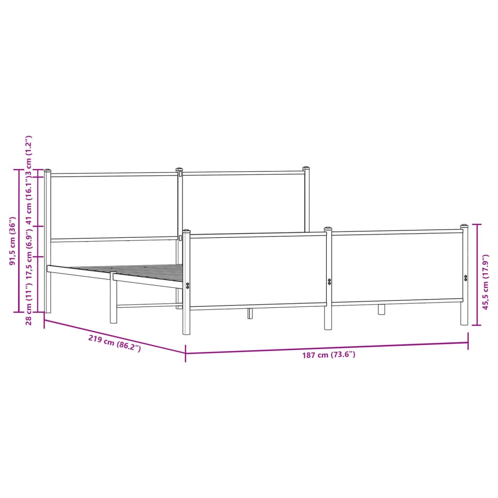 vidaXL Kovinski posteljni okvir brez vzmetnice rjavi hrast 183x213 cm