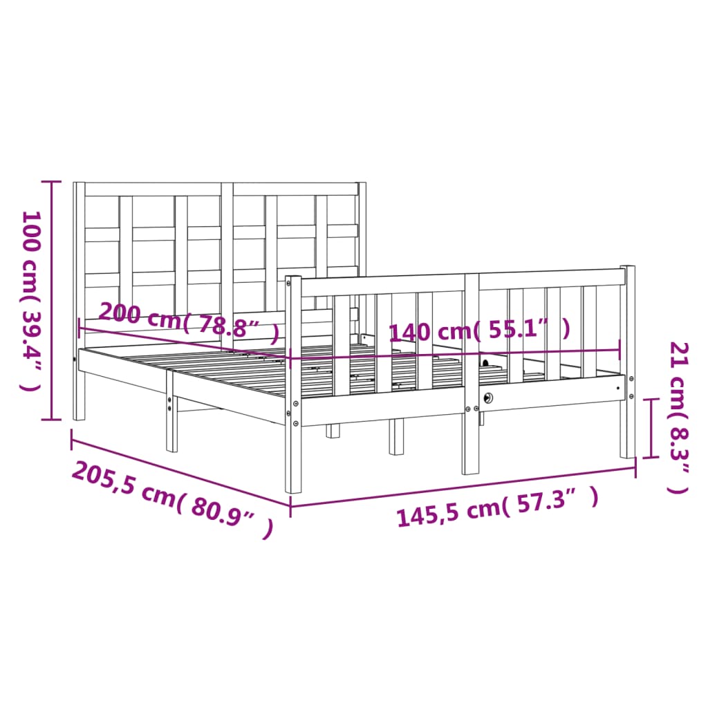 vidaXL Posteljni okvir z vzglavjem 140x200 cm trden les