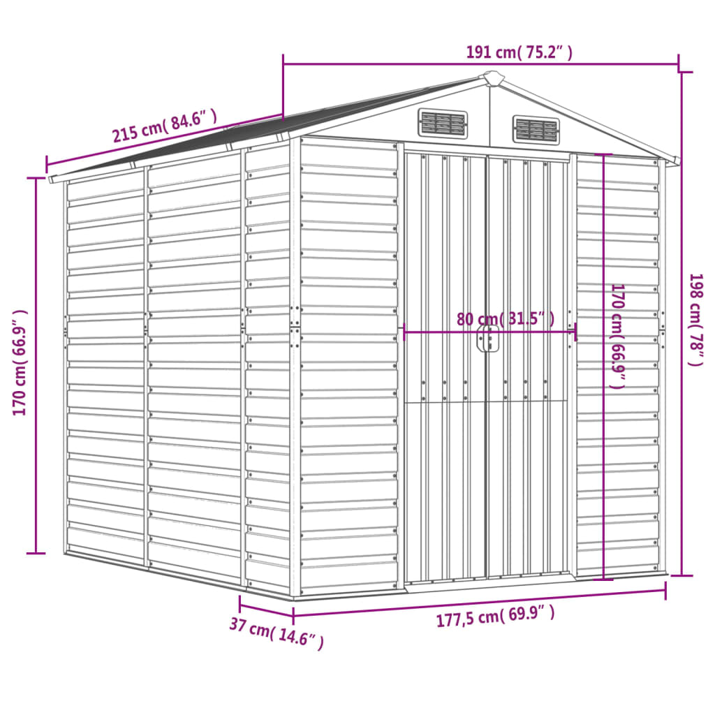 vidaXL Vrtna lopa antracit 191x215x198 cm pocinkano jeklo