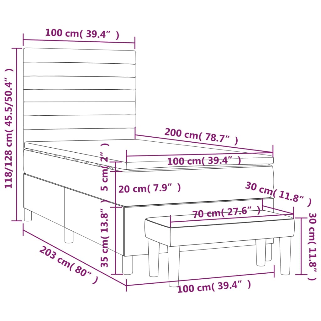 vidaXL Box spring postelja z vzmetnico črna 100x200 cm blago