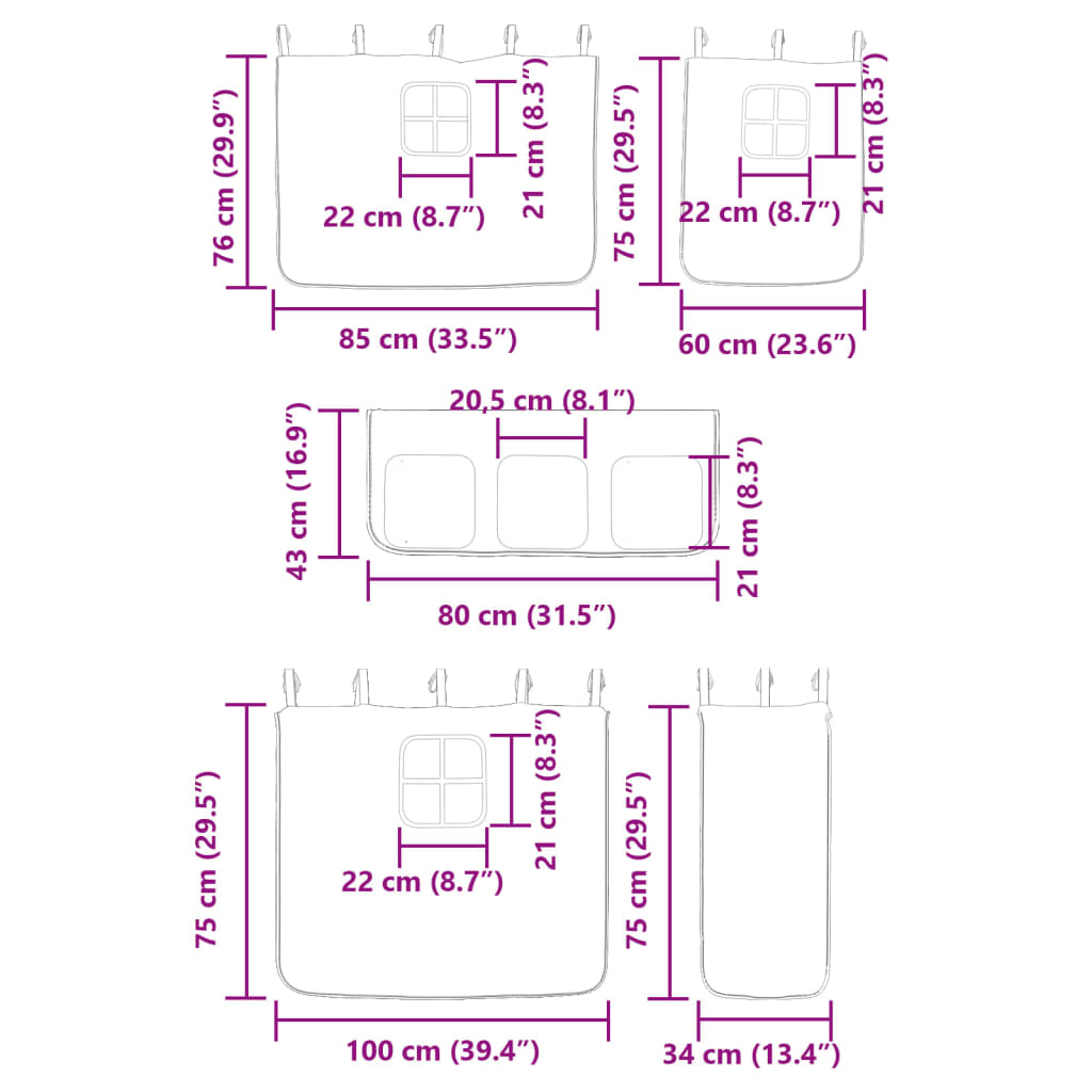 vidaXL Otroški pograd z zavesami bel in črn 80x200 cm trdna borovina