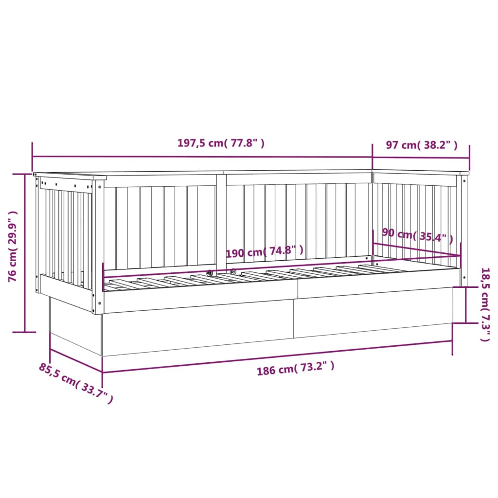 vidaXL Izvlečna postelja brez vzmetnice bela 90x190 cm trdna borovina