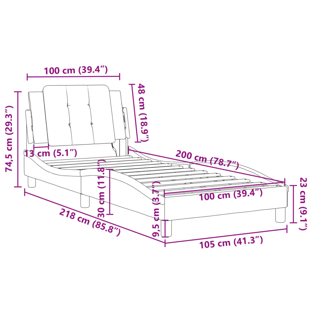 vidaXL Posteljni okvir z LED lučkami črn 100x200 cm umetno usnje