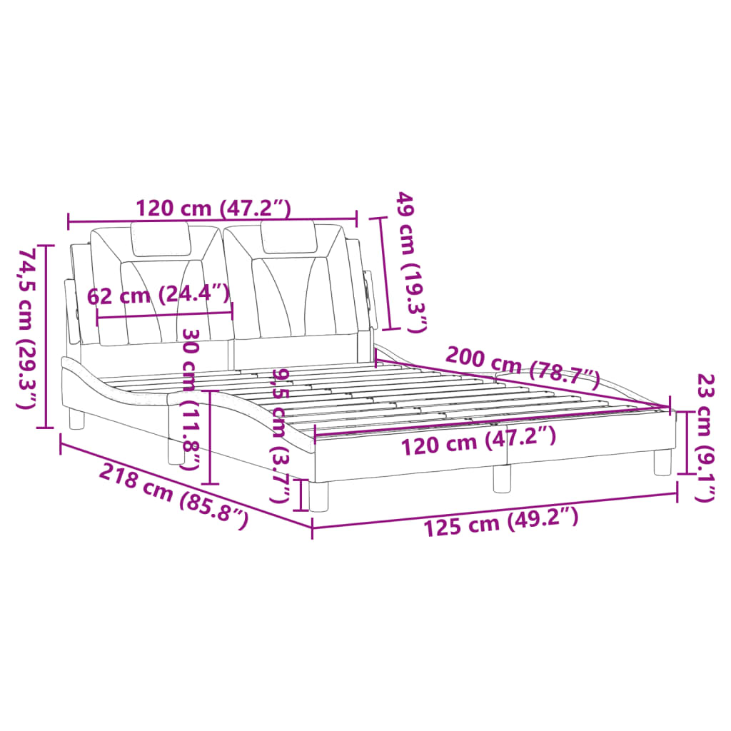 vidaXL Posteljni okvir z vzglavjem rjava 120x200 cm umetno usnje