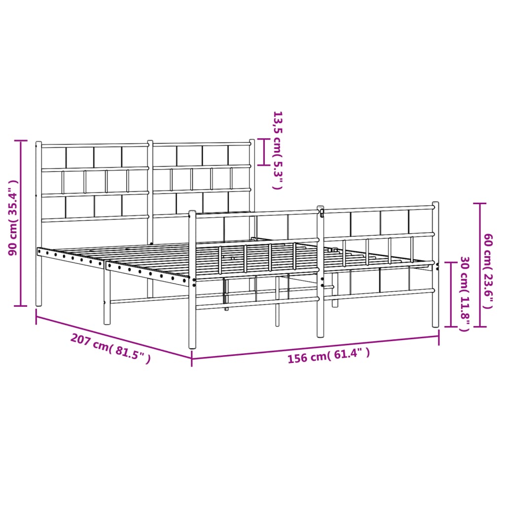 vidaXL Kovinski posteljni okvir z vzglavjem in vznožjem bel 150x200 cm