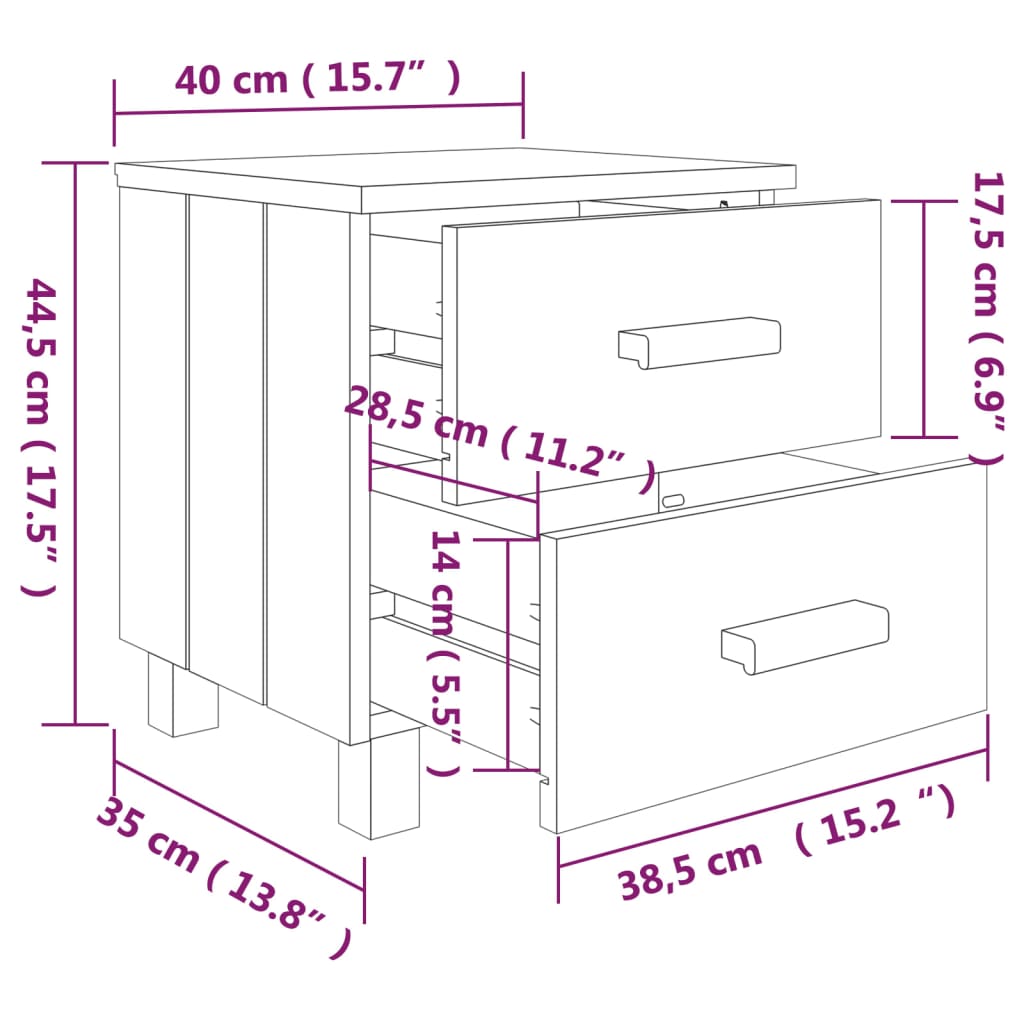 vidaXL Nočna omarica HAMAR medeno rjava 40x35x44,5 cm trdna borovina