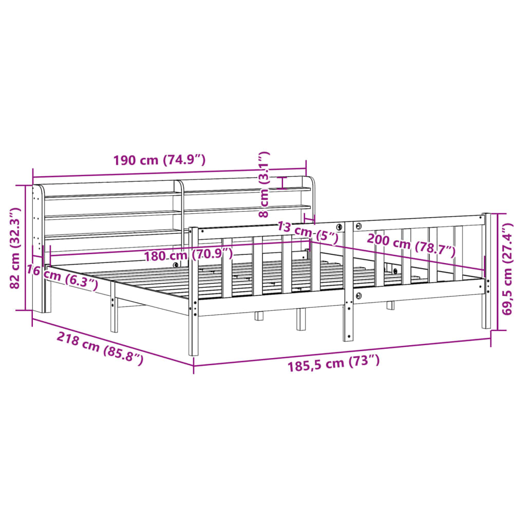 vidaXL Posteljni okvir brez vzmetnice bel 180x200 cm trdna borovina