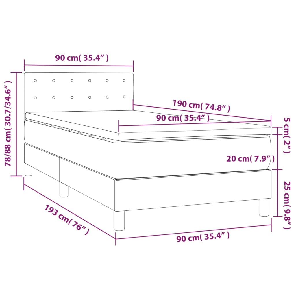 vidaXL Box spring postelja z vzmetnico črn 90x190 cm žamet