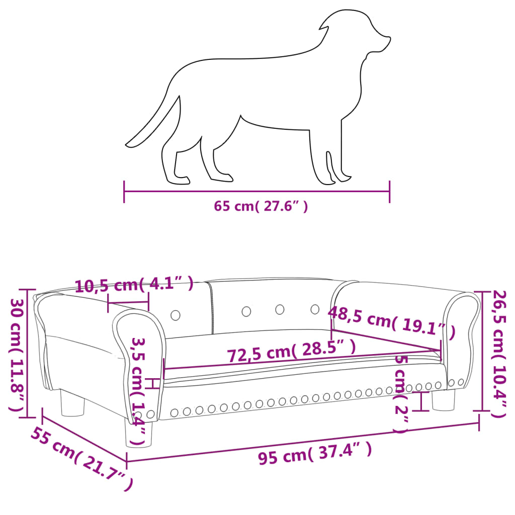 vidaXL Pasja postelja siva 95x55x30 cm umetno usnje