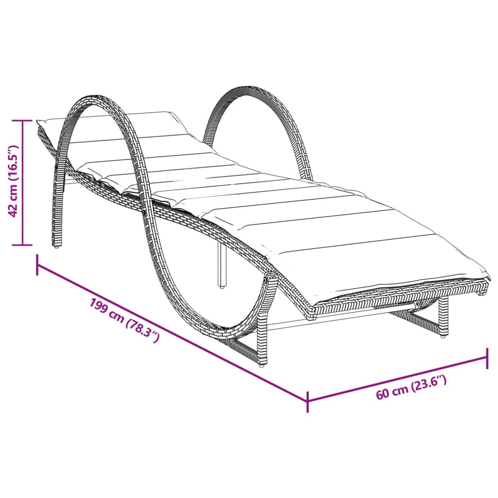 vidaXL Ležalnik z blazino bež 60x199x42 cm poli ratan