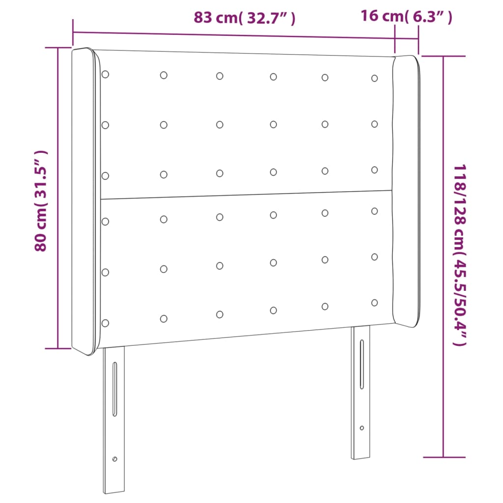 vidaXL LED posteljno vzglavje črno 83x16x118/128 cm blago