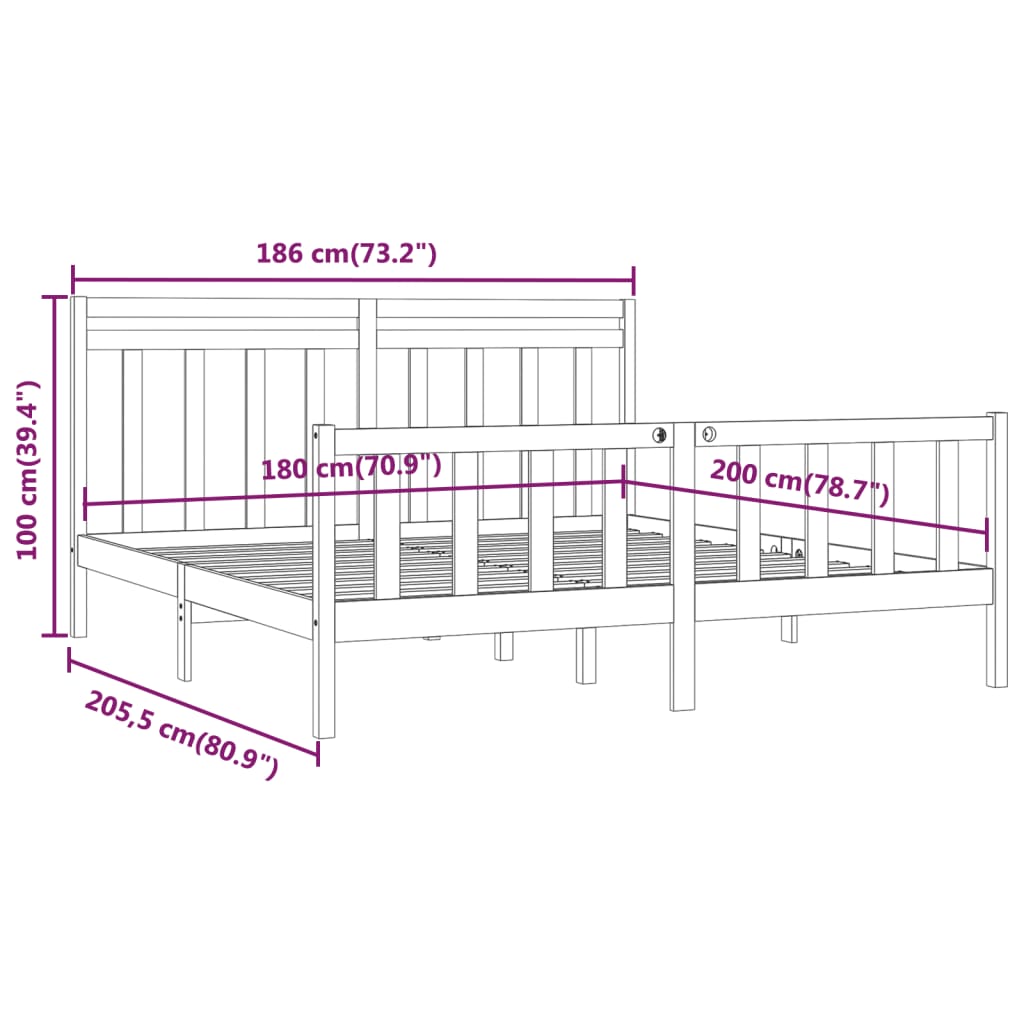 vidaXL Posteljni okvir bel iz trdne borovine 180x200 cm