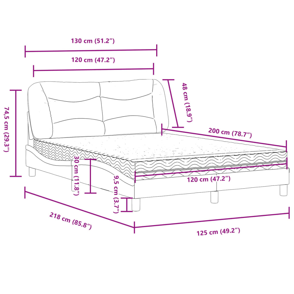 vidaXL Postelja z vzmetnico črn 120x200 cm blago