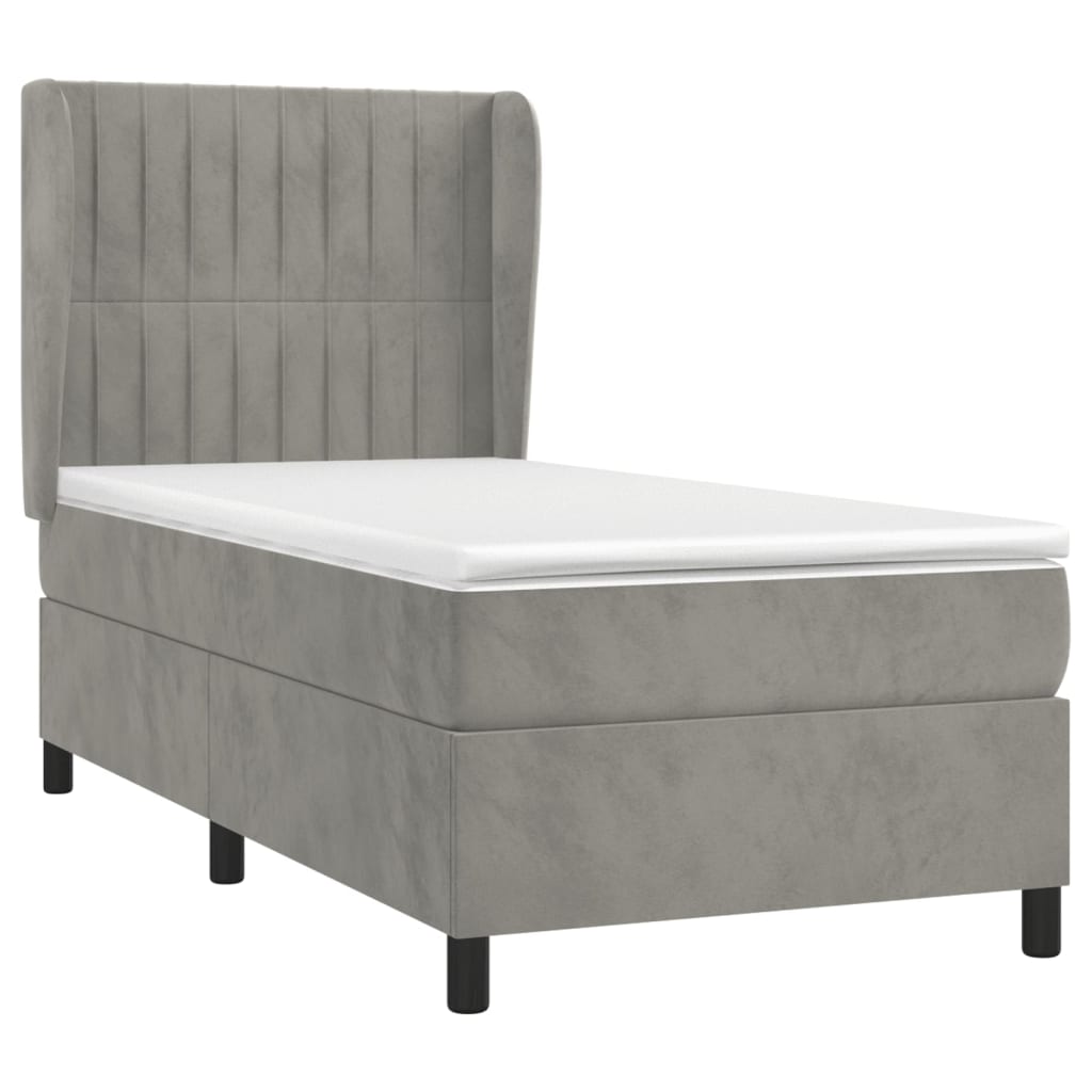 vidaXL Box spring postelja z vzmetnico svetlo siva 100x200 cm žamet