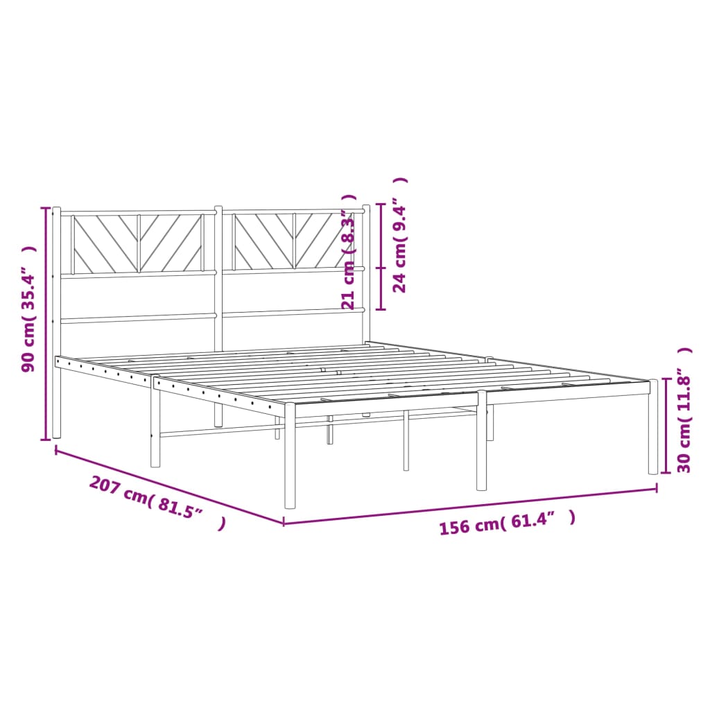 vidaXL Kovinski posteljni okvir z vzglavjem črn 150x200 cm