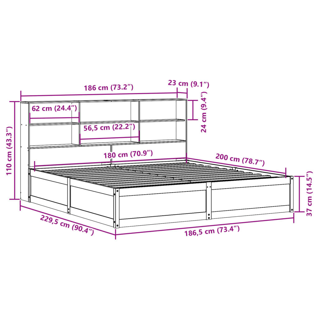 vidaXL Posteljni okvir brez vzmetnice bel 180x200 cm trdna borovina