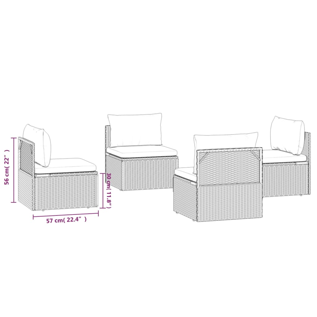 vidaXL Vrtni sredinski kavči 4 kosi sivi 57x57x56 cm poli ratan