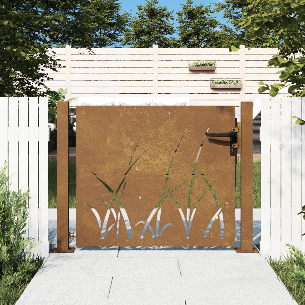 vidaXL Vrtna vrata 105x105 cm Corten jeklo dizajn drevesa