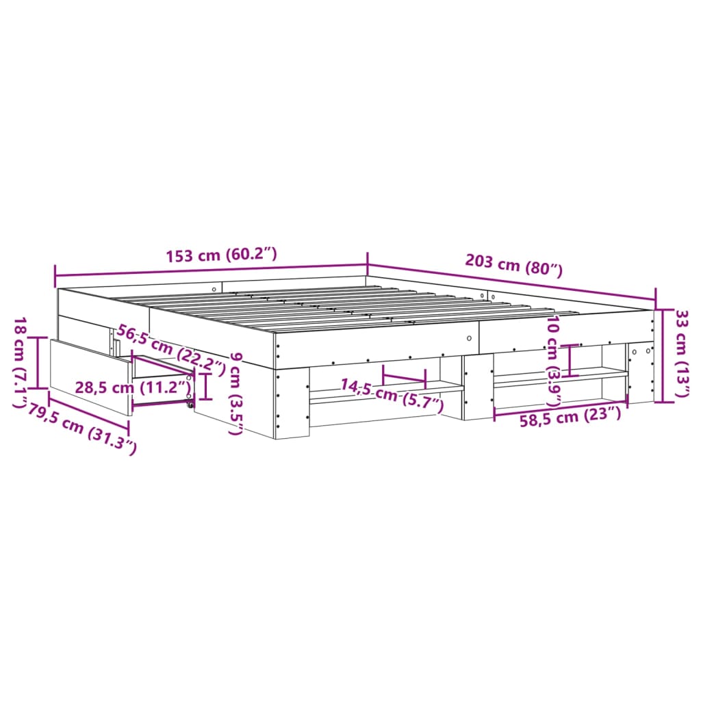 vidaXL Posteljni okvir sonoma hrast 150x200 cm inženirski les