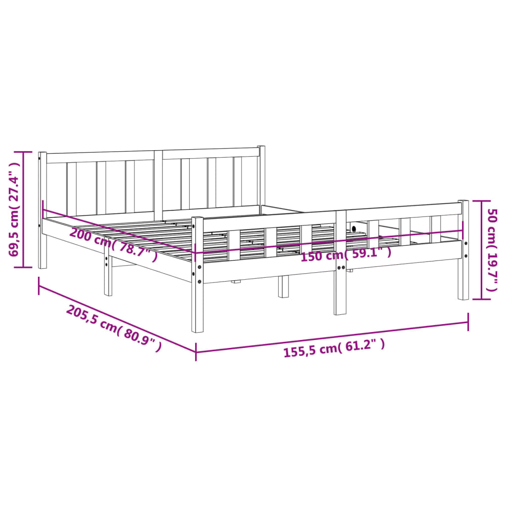 vidaXL Posteljni okvir brez vzmetnice vošč. rjav 150x200 cm borovina