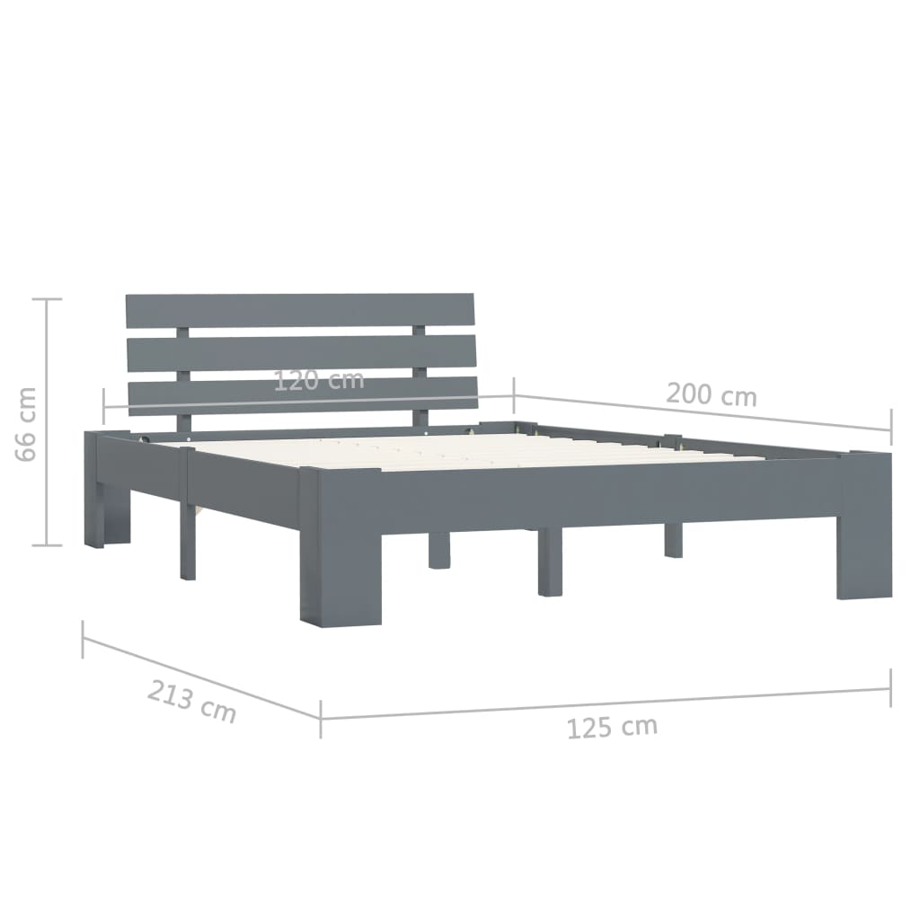 vidaXL Posteljni okvir siv iz trdne borovine 120x200 cm