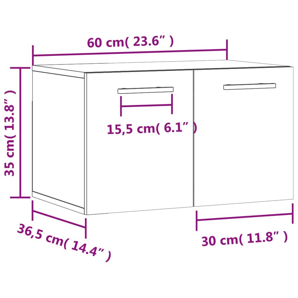 vidaXL Stenska omarica visok sijaj bela 60x36,5x35 cm inženirski les