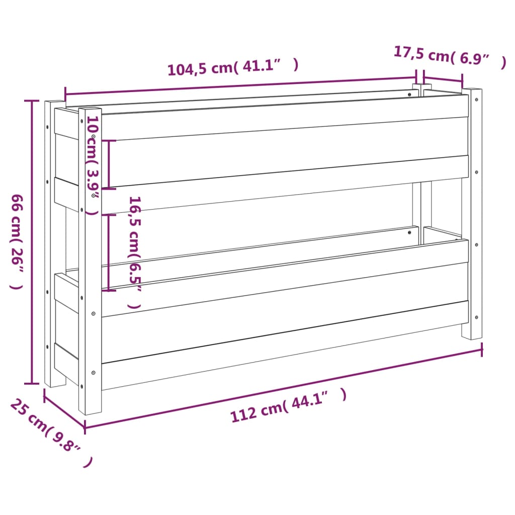 vidaXL Visoka greda 112x25x66 cm trdna borovina