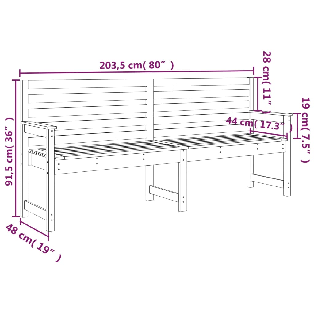 vidaXL Vrtna klop siva 203,5x48x91,5 cm trdna borovina