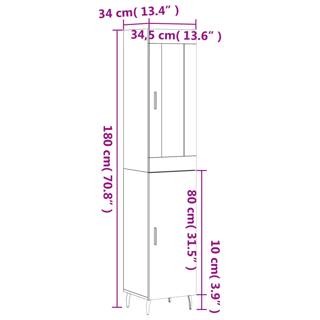 vidaXL Visoka omara betonsko siva 34,5x34x180 cm inženirski les