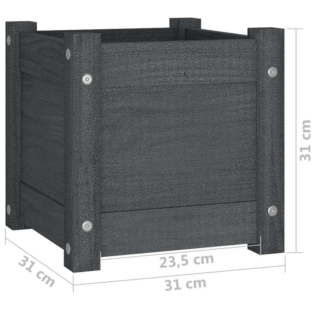 vidaXL Vrtno cvetlično korito 2 kosa sivo 31x31x31 cm trdna borovina