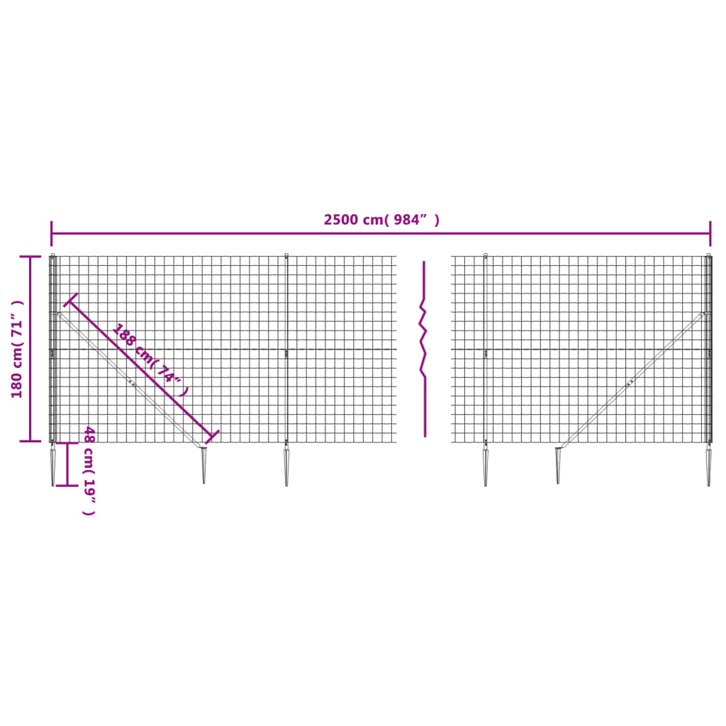 vidaXL Mrežna ograja s konicami za postavitev antracit 1,8x25 m