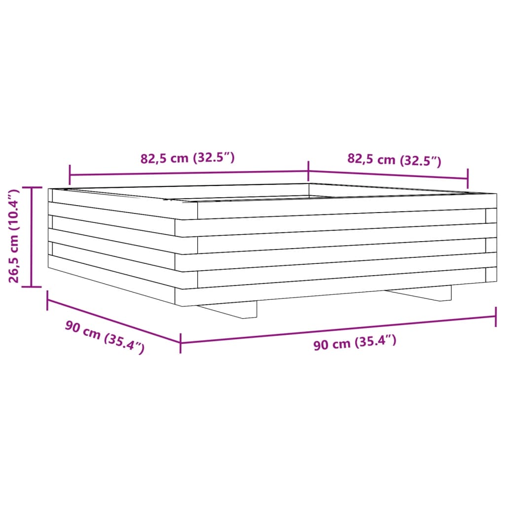 vidaXL Vrtno cvetlično korito 90x90x26,5 cm trdna borovina