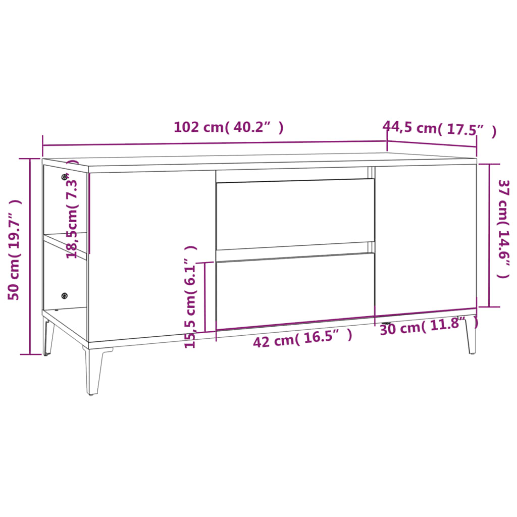 vidaXL TV omarica dimljeni hrast 102x44,5x50 cm inženirski les