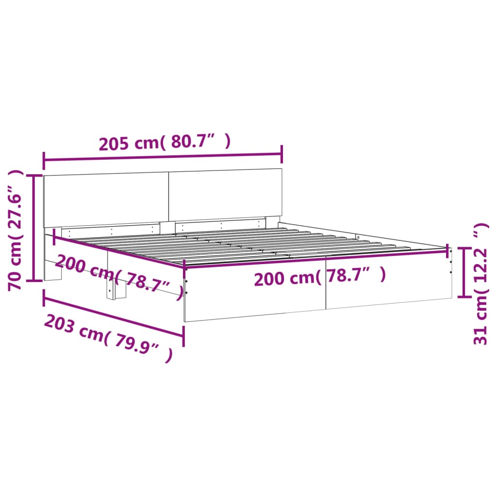 vidaXL Posteljni okvir z vzglavjem in LED 200x200 cm