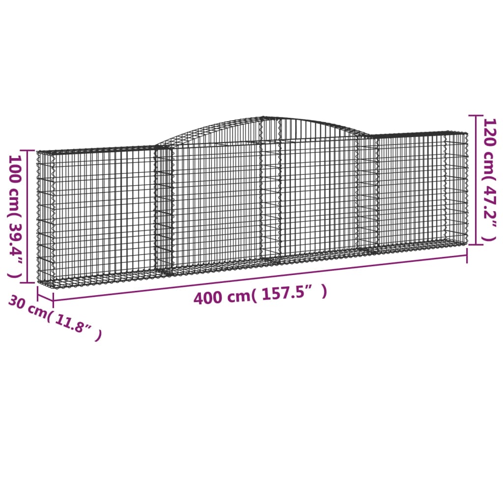 vidaXL Obokane gabion košare 4 kosi 400x30x100/120 cm pocinkano železo