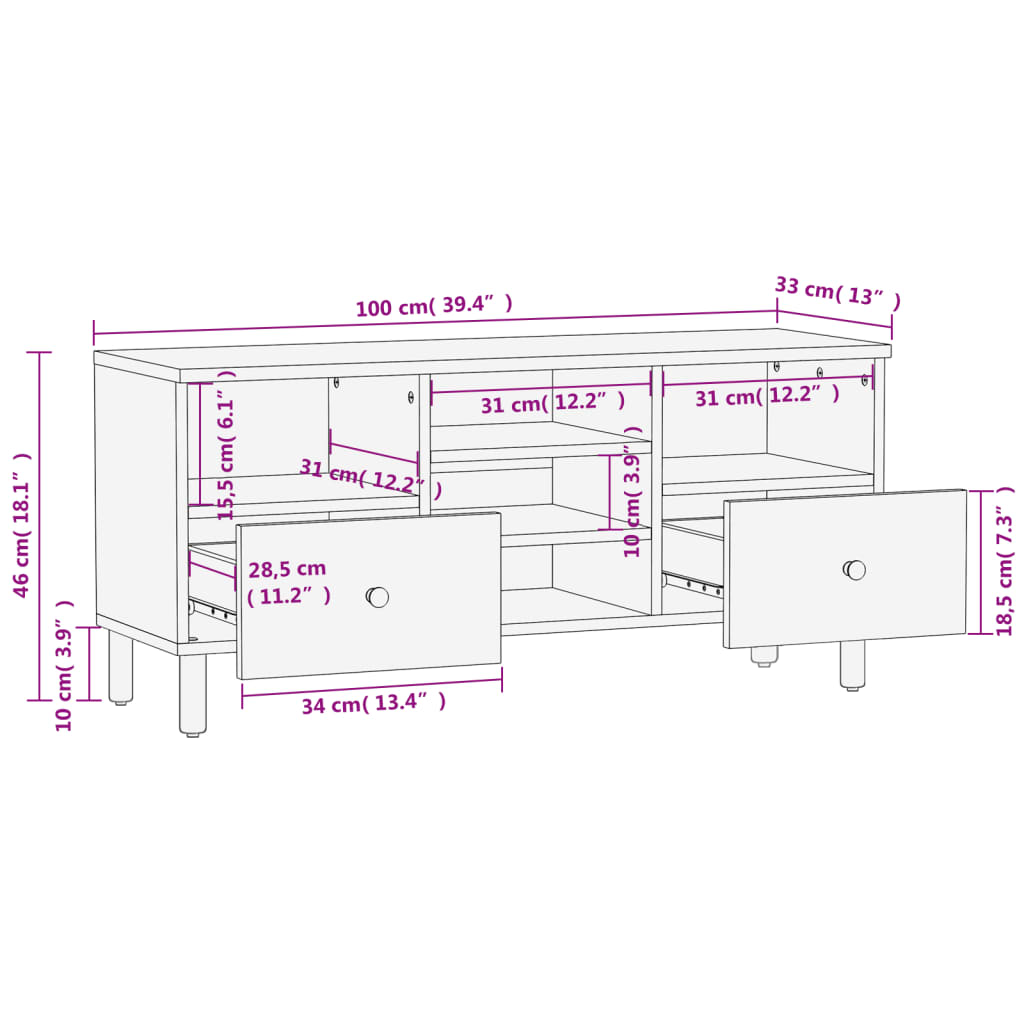 vidaXL TV omarica črna 100x33x46 cm trden mangov les