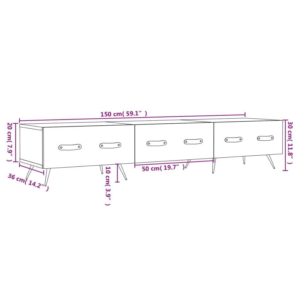 vidaXL TV omarica bela 150x36x30 cm inženirski les