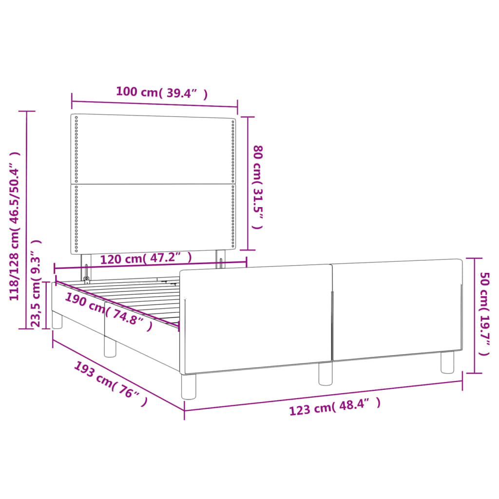 vidaXL Posteljni okvir z vzglavjem moder 120x190 cm tkanina