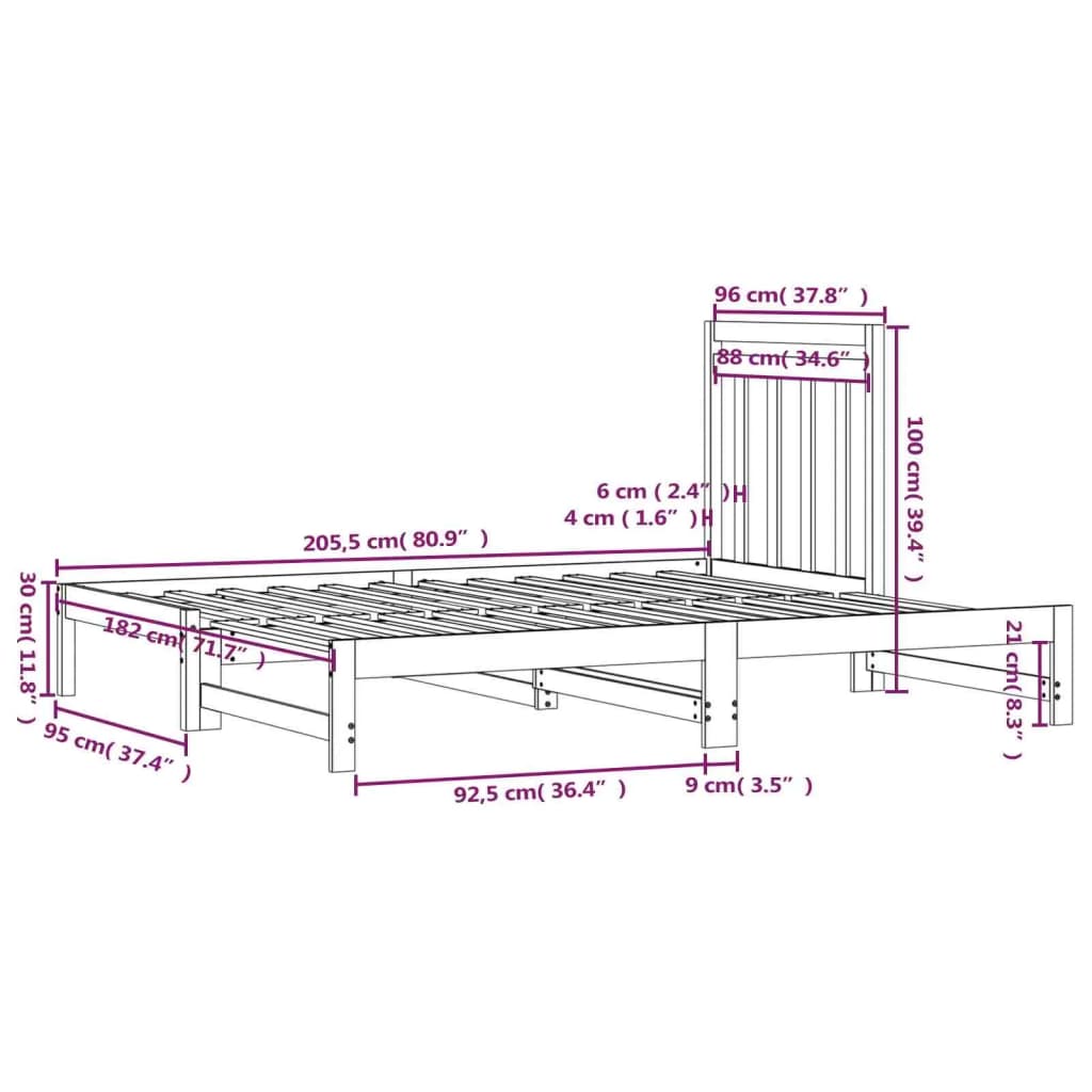 vidaXL Izvlečna dnevna postelja bela 2x(90x200) cm trdna borovina