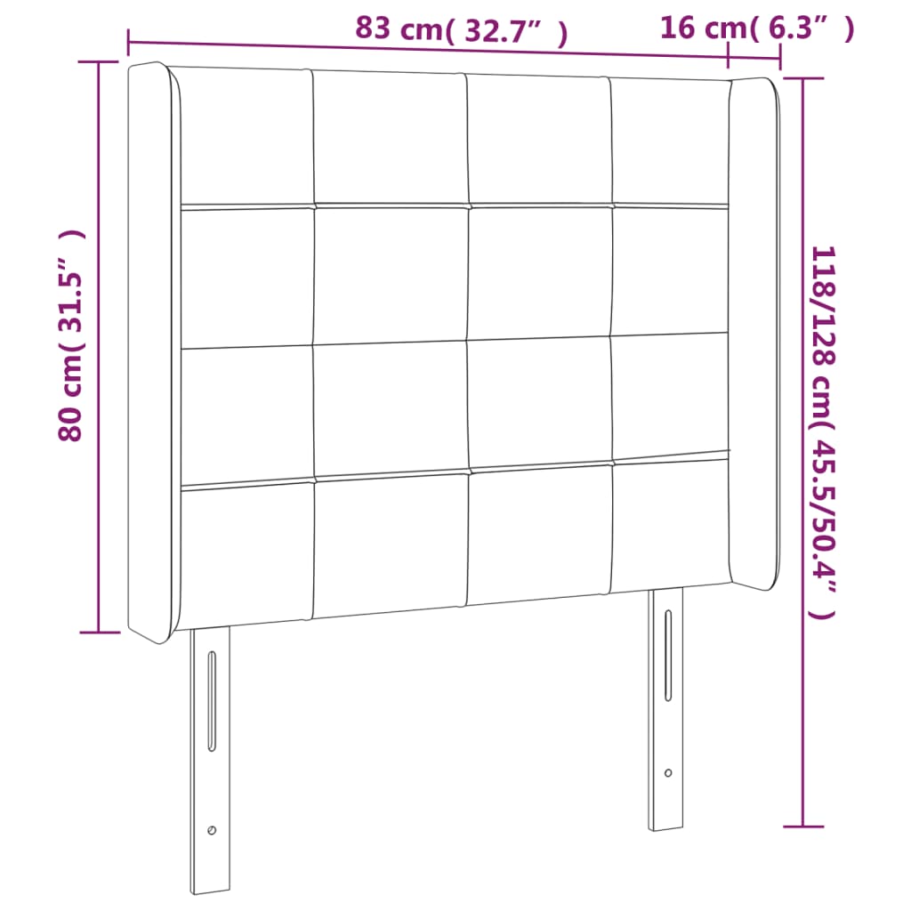 vidaXL LED posteljno vzglavje črno 83x16x118/128 cm žamet